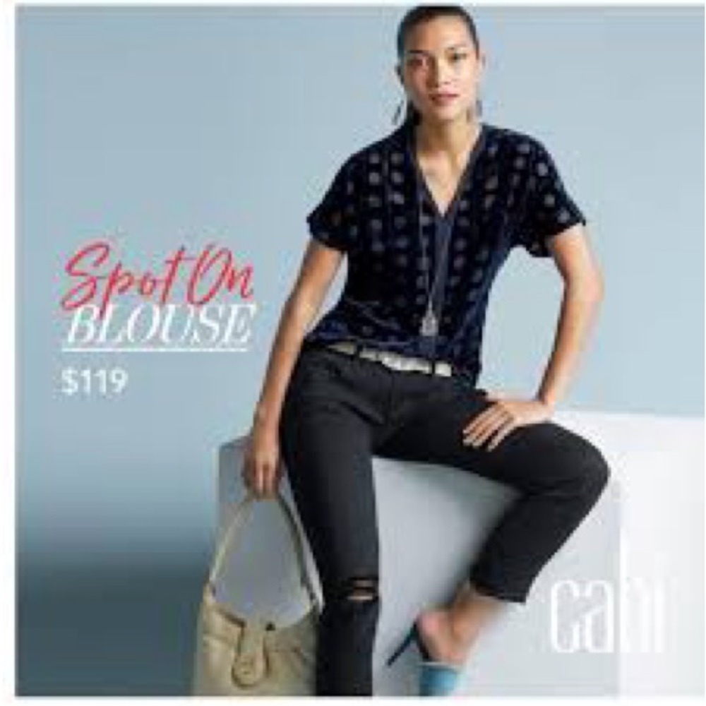 CAbi Navy Spot On Short Sleeve V-Neck Blouse XS